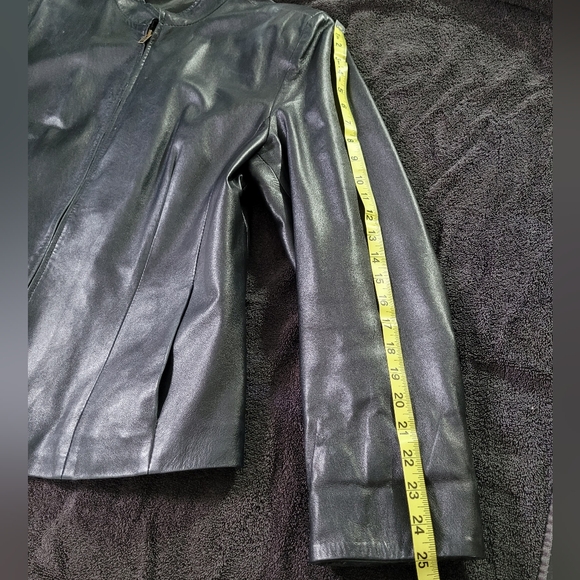 Borgo Antico Italian Black Leather Women’s Jacket Sz Lg Hip Length Zipper Front - Picture 14 of 14